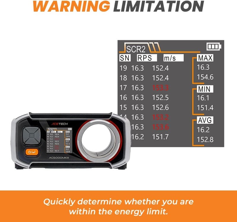 ACETECH Airsoft Chronograph AC6000MKIII 30 to 400 m/s Measurement Shooting Speed Tester Chrono with Colorful LCD Display for 4.5mm/6mm/8mm/9mm BB - Image 2